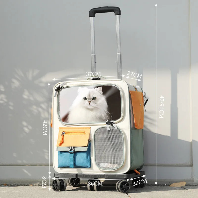 HOOPET Pet Travel Trolley Bag – Portable Suitcase for Cats & Small Dogs, Detachable Backpack Carrier