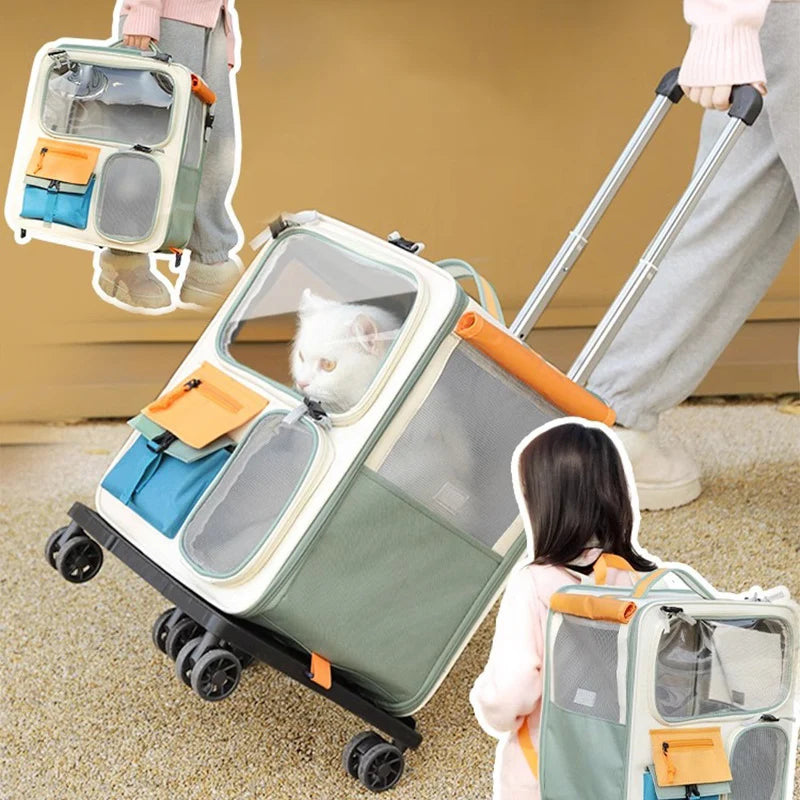 HOOPET Pet Travel Trolley Bag – Portable Suitcase for Cats & Small Dogs, Detachable Backpack Carrier