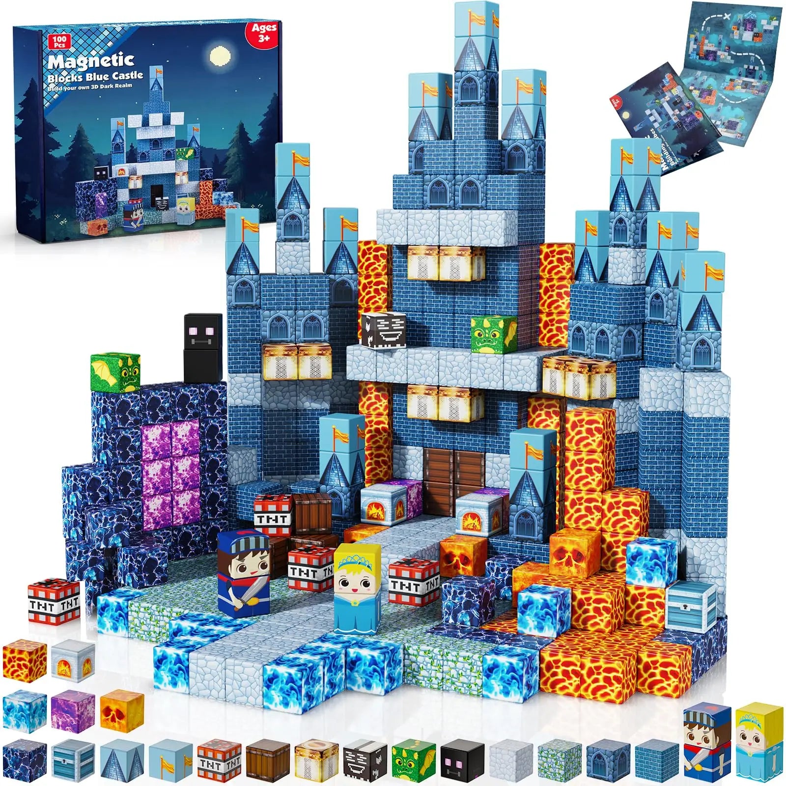 Magnetic Building Blocks Blue Castle Kit Montessori STEM Educational Toys for Kids