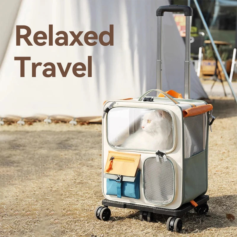 HOOPET Pet Travel Trolley Bag – Portable Suitcase for Cats & Small Dogs, Detachable Backpack Carrier