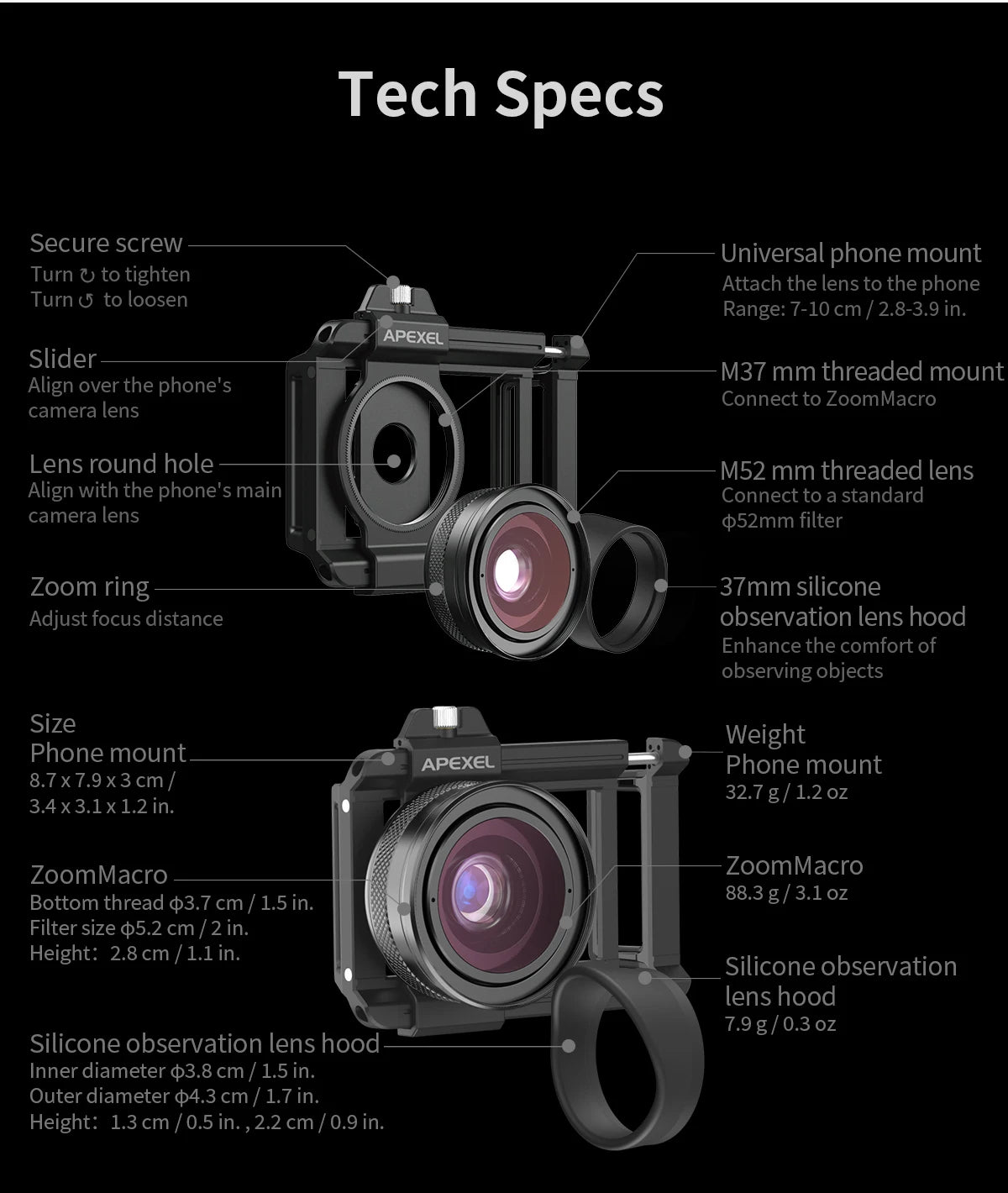 Professional 10–20X Macro Lens, High Definition Phone Camera Lens for iPhone Samsung