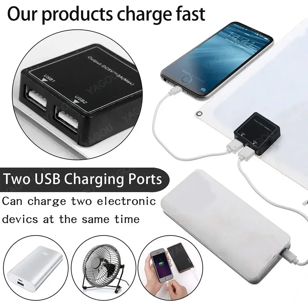 5V Waterproof Solar Panel – Portable Solar Charger with Dual USB, Outdoor Camping Solar Battery Charger