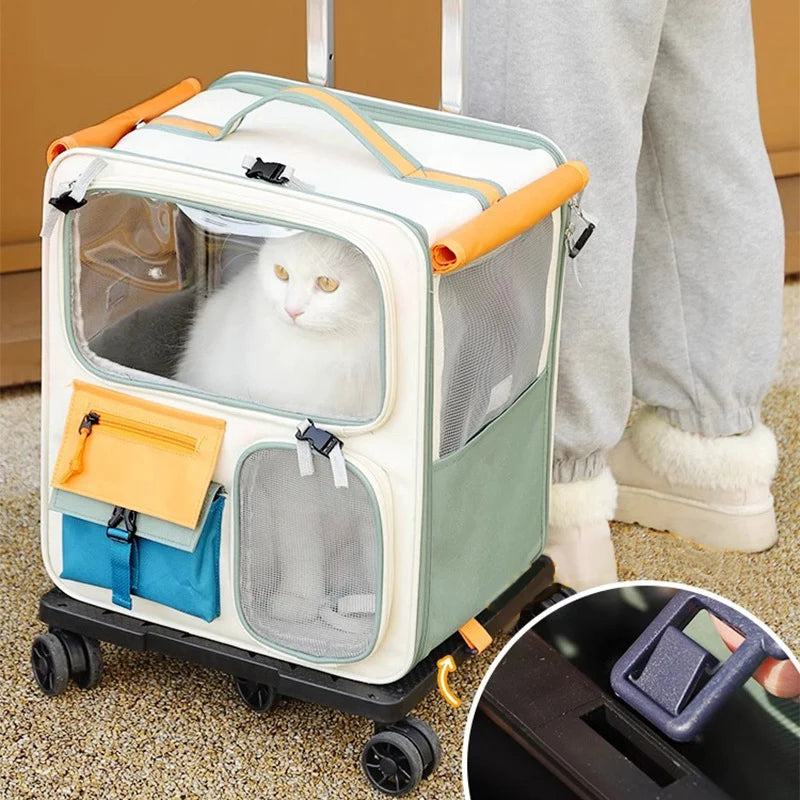 HOOPET Pet Travel Trolley Bag – Portable Suitcase for Cats & Small Dogs, Detachable Backpack Carrier